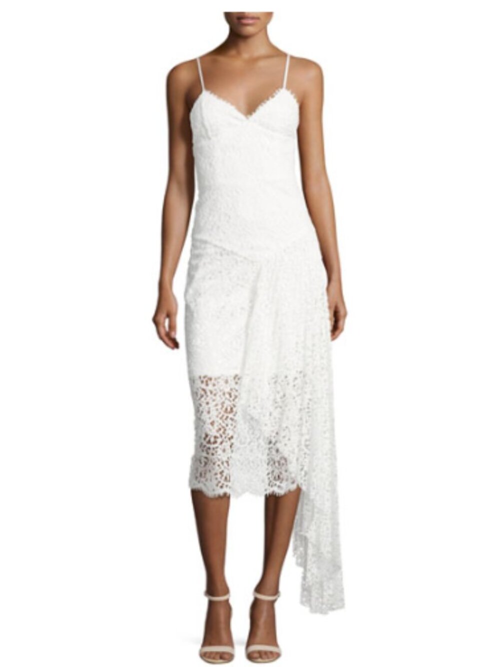 White Lace Asymmetrical Midi Dress Sheer Hem Spaghetti Strap NWT Size 0
